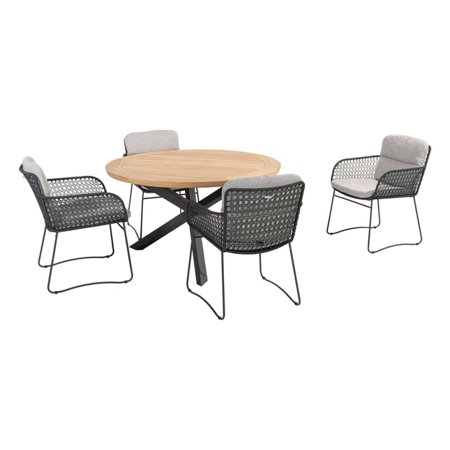 4 Seasons Outdoor Aprilla Ess Anthrazit + Taste 4SO Prado Teaktisch 130 Ø CM