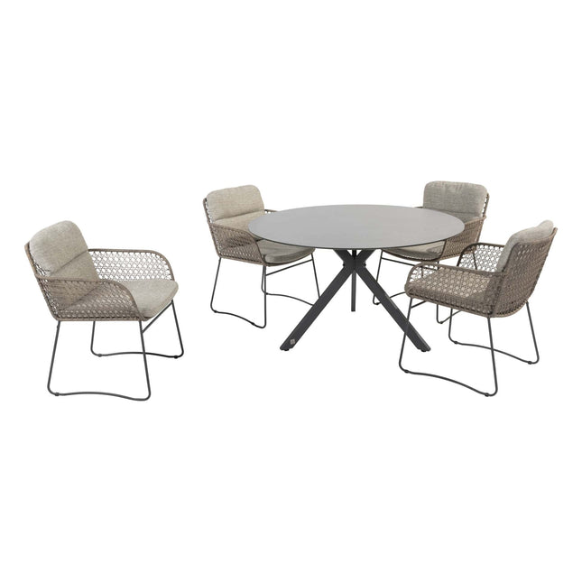 4 Seasons Outdoor Aprilla Dining Pure + Locarno Tisch HPL Slate Anthrazit 130 Ø cm