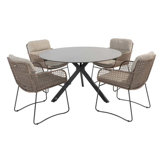 4 Seasons Outdoor Aprilla Dining Pure + Locarno Tisch HPL Slate Anthrazit 130 Ø cm