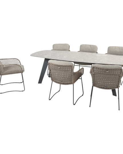 4 Seasons Outdoor Aprilla Dining Pure (6-tlg.) + Montana Tisch Fass Keramik Terrazzo 240 cm