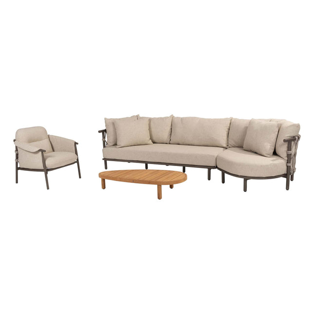 4 Seasons Outdoor Ezra Chaise Lounge Bank + Lounge Sitz + Finn Couchtisch Kieselform
