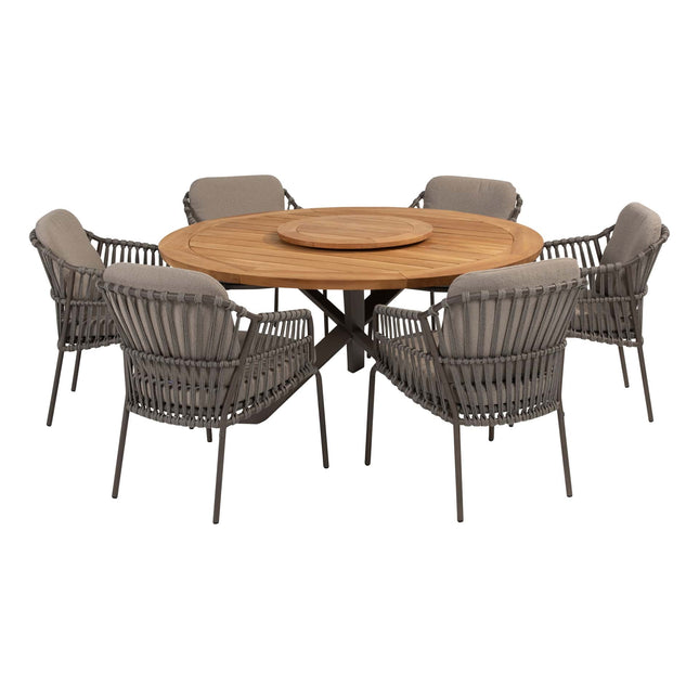 4 Seasons Outdoor Capalbio Essstuhl + Taste 4SO Prado Teak Tabelle 160 Ø CM Terre Basis + Lazy Susan Plattentable