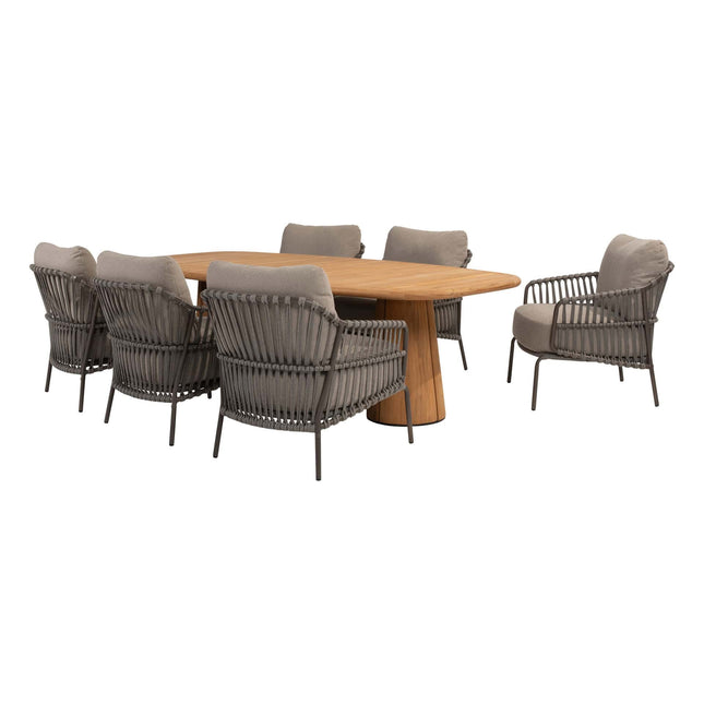 4 Seasons Outdoor Garten Set Capalbio Low Dining Stuhl + Taste 4SO Capri Low Ess Tisch Tisch-Fass-Form Teak 240 x 110 cm