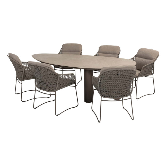 4 Seasons Outdoor Moretti High Back Speisesuhl + Arizona Tisch Keramikblatt Kieselform 240 cm