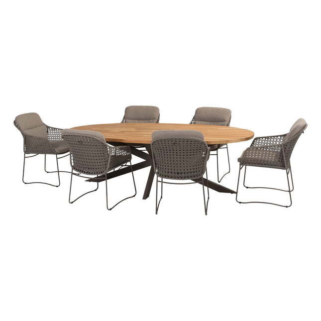 4 Seasons Outdoor Moretti High Back Speisestuhl + Taste 4SO Prado Teaktisch Oval 240 cm Terre Ondem