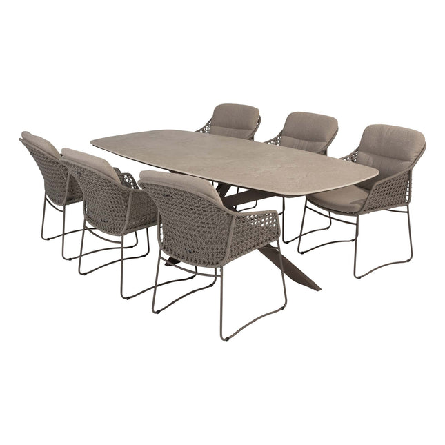 4 Seasons Outdoor Moretti High Back Speisestuhl + Taste 4SO Prado Tisch mit Keramiktisch Top Barrel Terre 240 cm