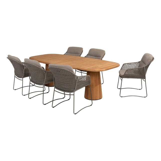 4 Seasons Outdoor Moretti High Back Speisestuhl + Taste 4SO Capri Tisch-Fass-Form-Teak 240 cm