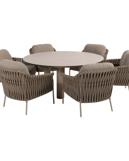 4 Seasons Outdoor Garden Set Comino Low Dining Chair + Geschmack 4SO Donato Low Esstisch Latte 160 cm Ø