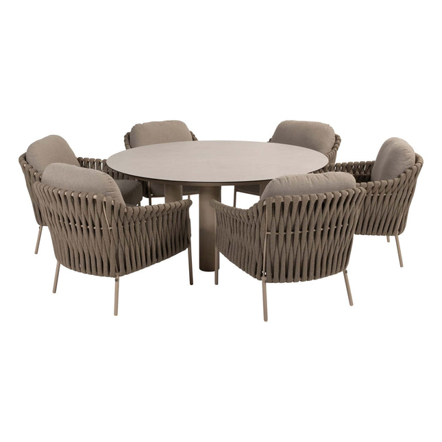 4 Seasons Outdoor Garden Set Comino Low Dining Chair + Taste 4SO Donato Low Esstisch Latte 160 cm Ø