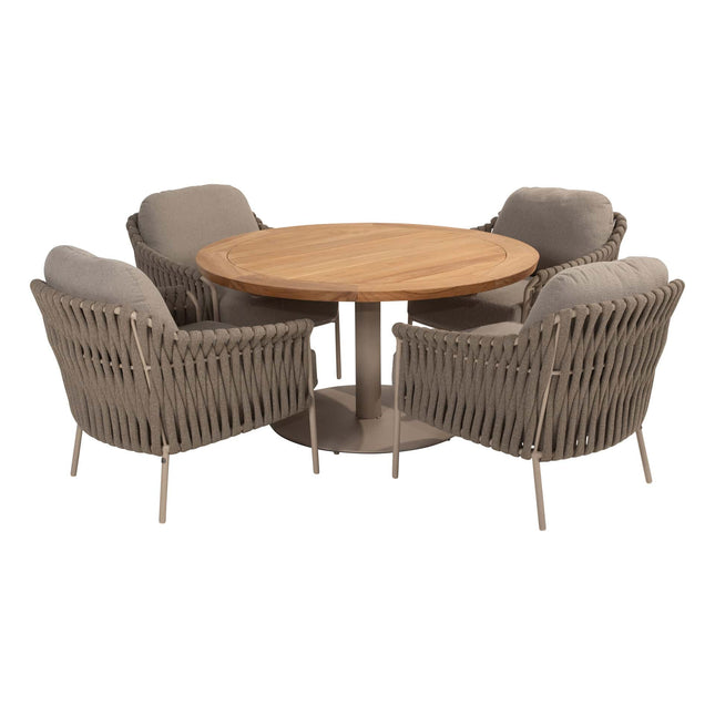 4 Seasons Outdoor Garden Set Comino Low Dining Chair + Taste 4SO Saba Low Dining Latte Basis mit Teaktisch 130 Ø CM