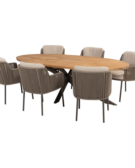 4 Seasons Outdoor Bernini Essstuhl + Taste 4SO Prado Teak Tisch Oval 240 cm Terre Onderstel