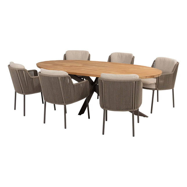 4 Seasons Outdoor Bernini Essstuhl + Taste 4SO Prado Teak Tisch Oval 240 cm Terre Onderstel