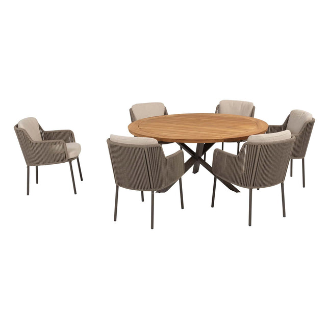 4 Seasons Outdoor Bernini Essstuhl + Taste 4SO Prado Teak Tabelle 160 Ø CM Terre Ondel