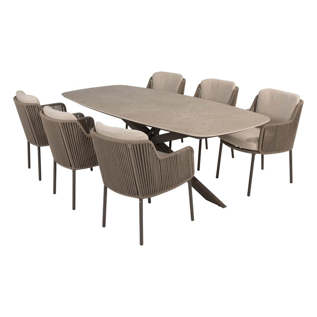 4 Seasons Outdoor Bernini Essstuhl + Taste 4SO Prado Tisch mit Keramiktisch Top Barrel Terre 240 cm