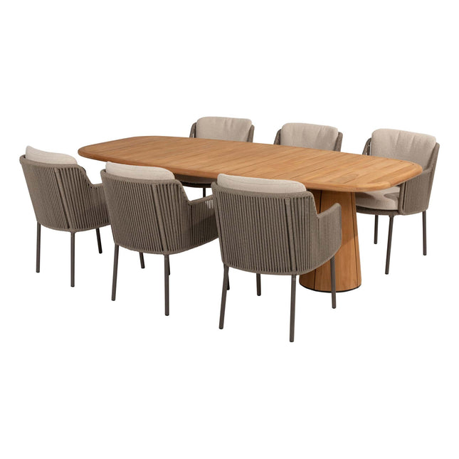 4 Seasons Outdoor Bernini Essstuhl + Taste 4SO Capri Tisch-Fass-Form-Teak 240 cm