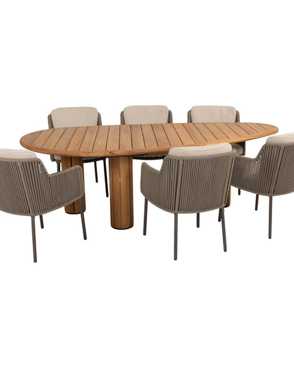 4 Seasons Outdoor Bernini Essstuhl + Geschmack 4SO Korsica Tisch Kieselform Teak 240 cm