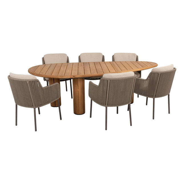 4 Seasons Outdoor Bernini Essstuhl + Taste 4SO Korsica Tisch Kieselform Teak 240 cm