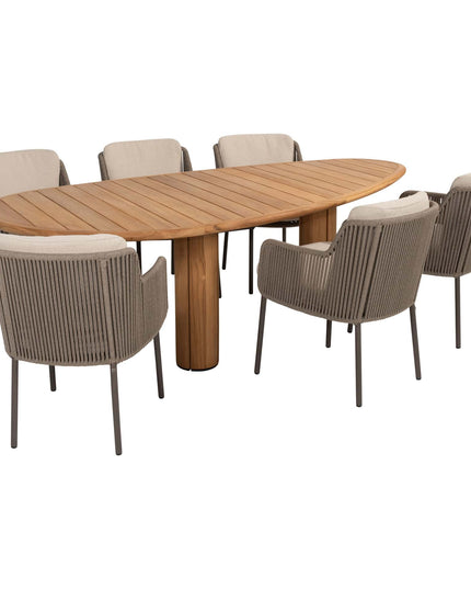 4 Seasons Outdoor Bernini Essstuhl + Geschmack 4SO Korsica Tisch Kieselform Teak 240 cm