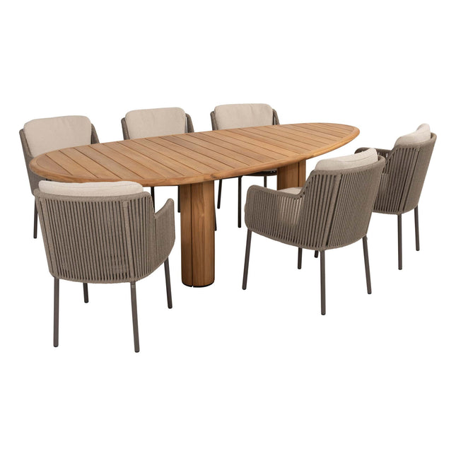 4 Seasons Outdoor Bernini Essstuhl + Taste 4SO Korsica Tisch Kieselform Teak 240 cm