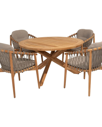 4 Seasons Outdoor Nora Essstuhl + Taste 4SO Prado Teaktisch 130 Ø CM Teak -Basis