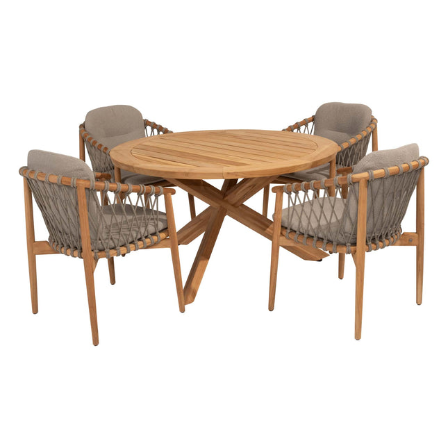 4 Seasons Outdoor Nora Essstuhl + Taste 4SO Prado Teaktisch 130 Ø CM Teak -Basis