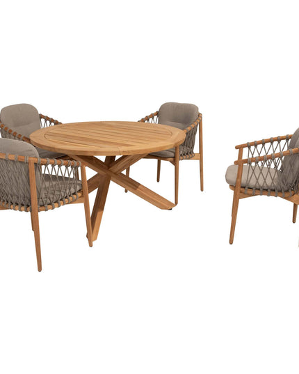 4 Seasons Outdoor Nora Essstuhl + Taste 4SO Prado Teaktisch 130 Ø CM Teak -Basis