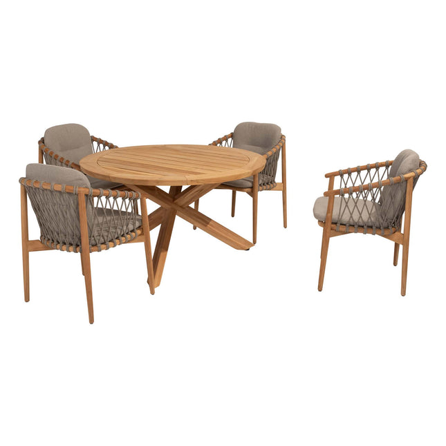 4 Seasons Outdoor Nora Essstuhl + Taste 4SO Prado Teaktisch 130 Ø CM Teak -Basis