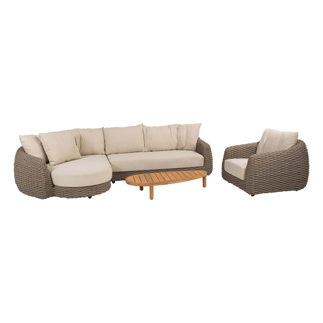 4 Seasons Outdoor Maxime Chaise Lounge Bank + Lounge Stuhl + Finn Couchtisch Kieselform