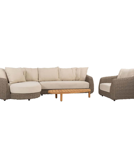 4 Seasons Outdoor Maxime Chaise Lounge Bank + Lounge Stuhl + Finn Couchtisch Kieselform