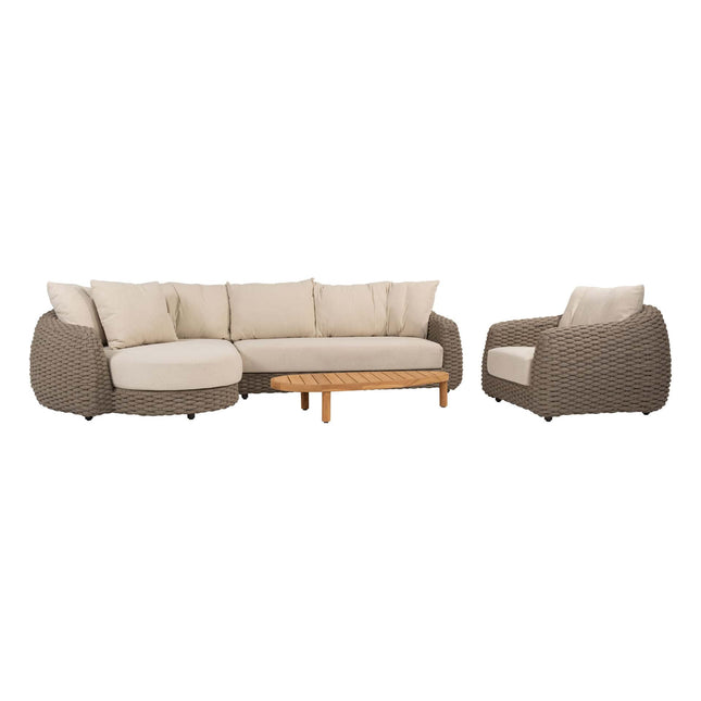 4 Seasons Outdoor Maxime Chaise Lounge Bank + Lounge Stuhl + Finn Couchtisch Kieselform