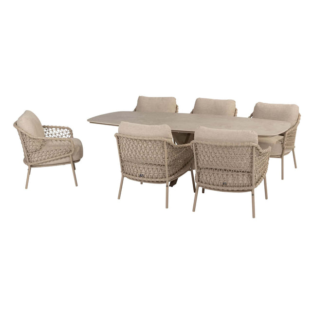 4 Seasons Outdoor Garten Sardinia niedriger Esstuhl + Nevada Low Ess Tisch-Fass-Form 250 cm Latte