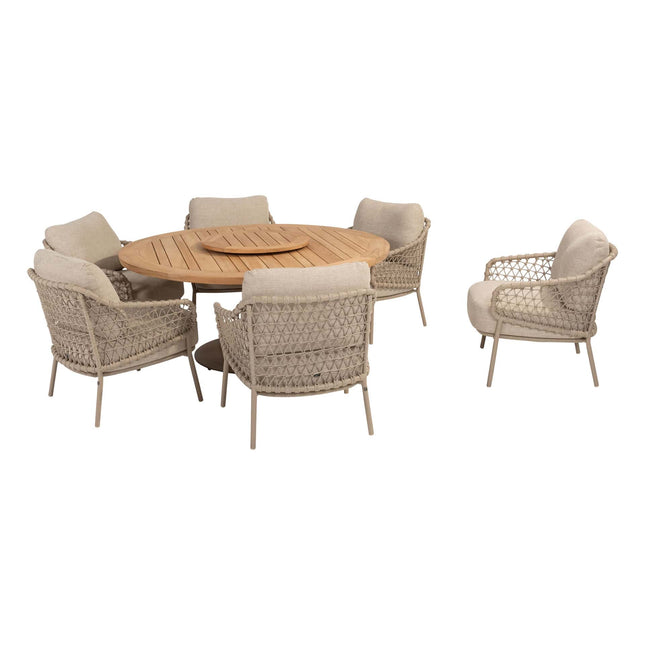 4 Seasons Outdoor Garten Sardinia Low Dining Chair + Taste 4SO Saba Low Dining Teak Tabelle 160 Ø cm Latte