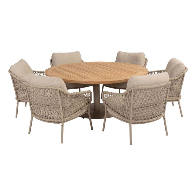 4 Seasons Outdoor Garten Sardinia Low Dining Chair + Taste 4SO Saba Low Dining Teak Tabelle 160 Ø cm Latte