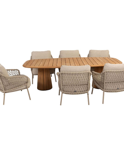 4 Seasons Outdoor Garten Sardinia niedriger Esstuhl + Taste 4SO Capri Low Ess Tisch Tisch-Fass-Form Teak 240 x 110 cm