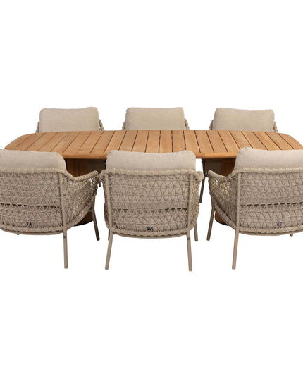 4 Seasons Outdoor Garten Sardinia niedriger Esstuhl + Taste 4SO Capri Low Ess Tisch Tisch-Fass-Form Teak 240 x 110 cm