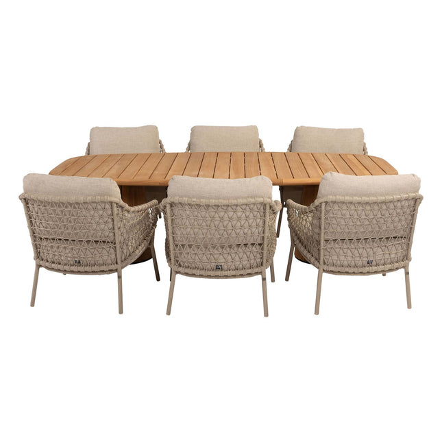 4 Seasons Outdoor Garten Sardinia niedriger Esstuhl + Taste 4SO Capri Low Ess Tisch Tisch-Fass-Form Teak 240 x 110 cm