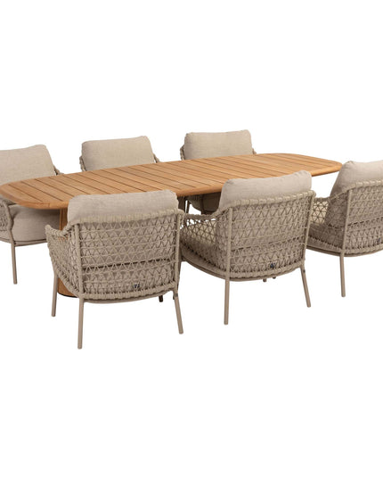 4 Seasons Outdoor Garten Sardinia niedriger Esstuhl + Taste 4SO Capri Low Ess Tisch Tisch-Fass-Form Teak 240 x 110 cm
