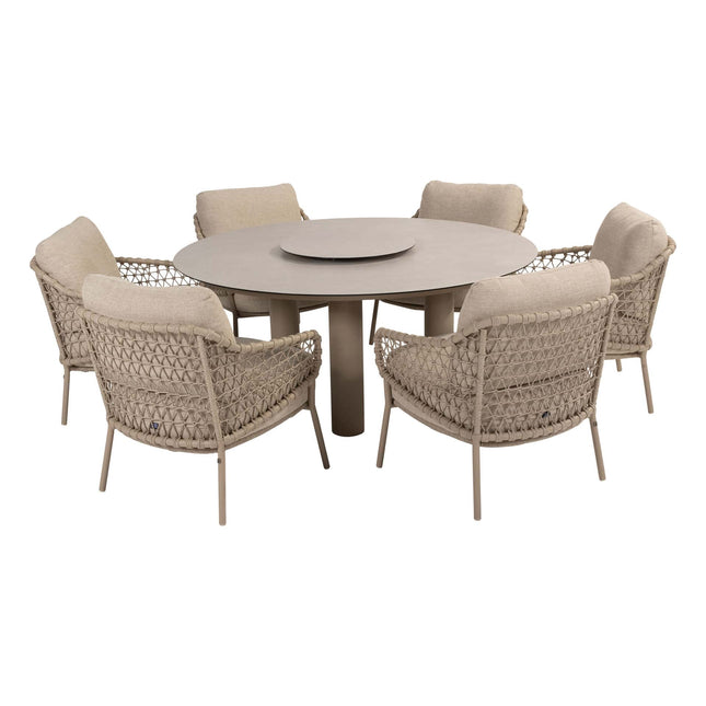 4 Seasons Outdoor Garten Sardinia niedriger Esstuhl + Taste 4SO Donato Low Dining Tabelle 160 cm Ø Latte