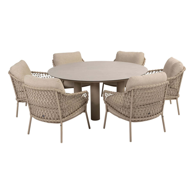 4 Seasons Outdoor Garten Sardinia niedriger Esstuhl + Taste 4SO Donato Low Dining Tabelle 160 cm Ø Latte