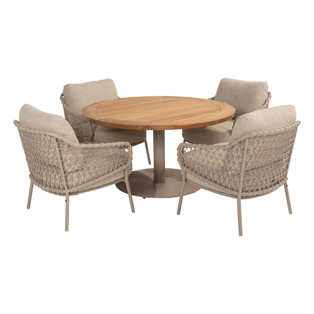 4 Seasons Outdoor Garten Sardinia niedriger Esstuhl + Taste 4SO Saba Low Dining Latte Basis mit Teaktisch 130 Ø CM