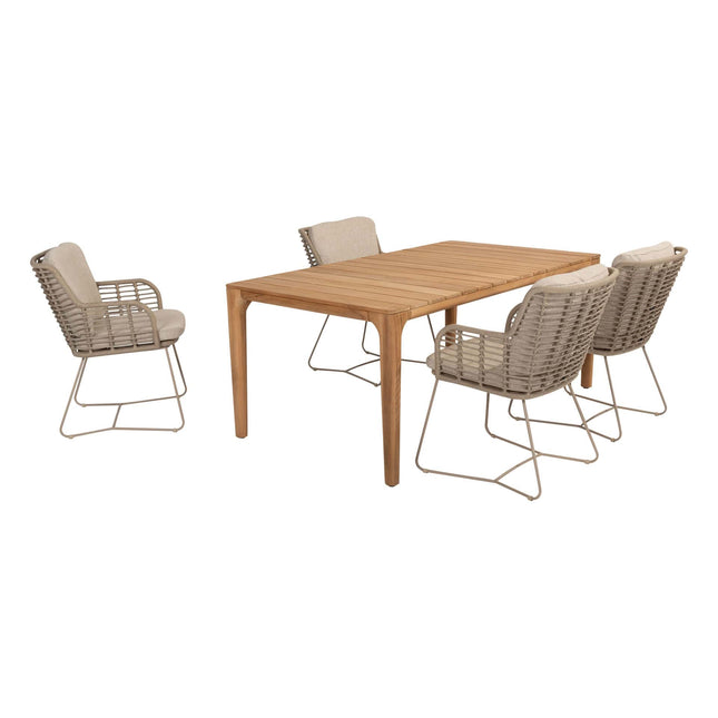 4 Seasons Outdoor Fabrice Essstuhl Latte + Taste 4SO Liam Esstisch Teak 180 cm