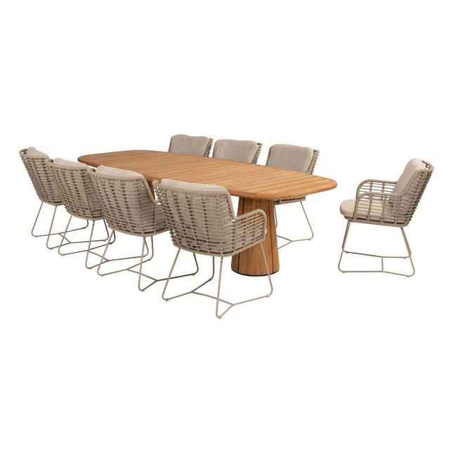 4 Seasons Outdoor Fabrice Essstuhl Latte + Taste 4SO Capri Tisch-Fass-Form-Teak 280 cm
