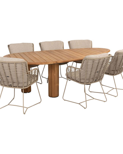 4 Seasons Outdoor Fabrice Essstuhl Latte + Geschmack 4SO Korsica Tisch Kieselform Teak 240 cm