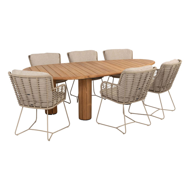 4 Seasons Outdoor Fabrice Essstuhl Latte + Taste 4SO Korsica Tisch Kieselform Teak 240 cm
