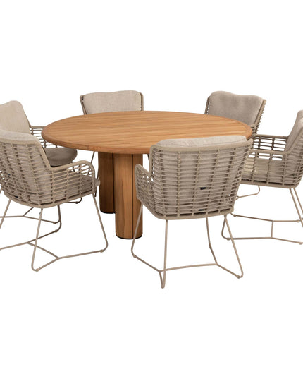 4 Seasons Outdoor Fabrice Essstuhl Latte + Taste 4SO Korsica Tisch Teak 160 Ø cm