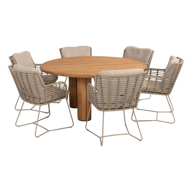 4 Seasons Outdoor Fabrice Essstuhl Latte + Taste 4SO Korsica Tisch Teak 160 Ø cm