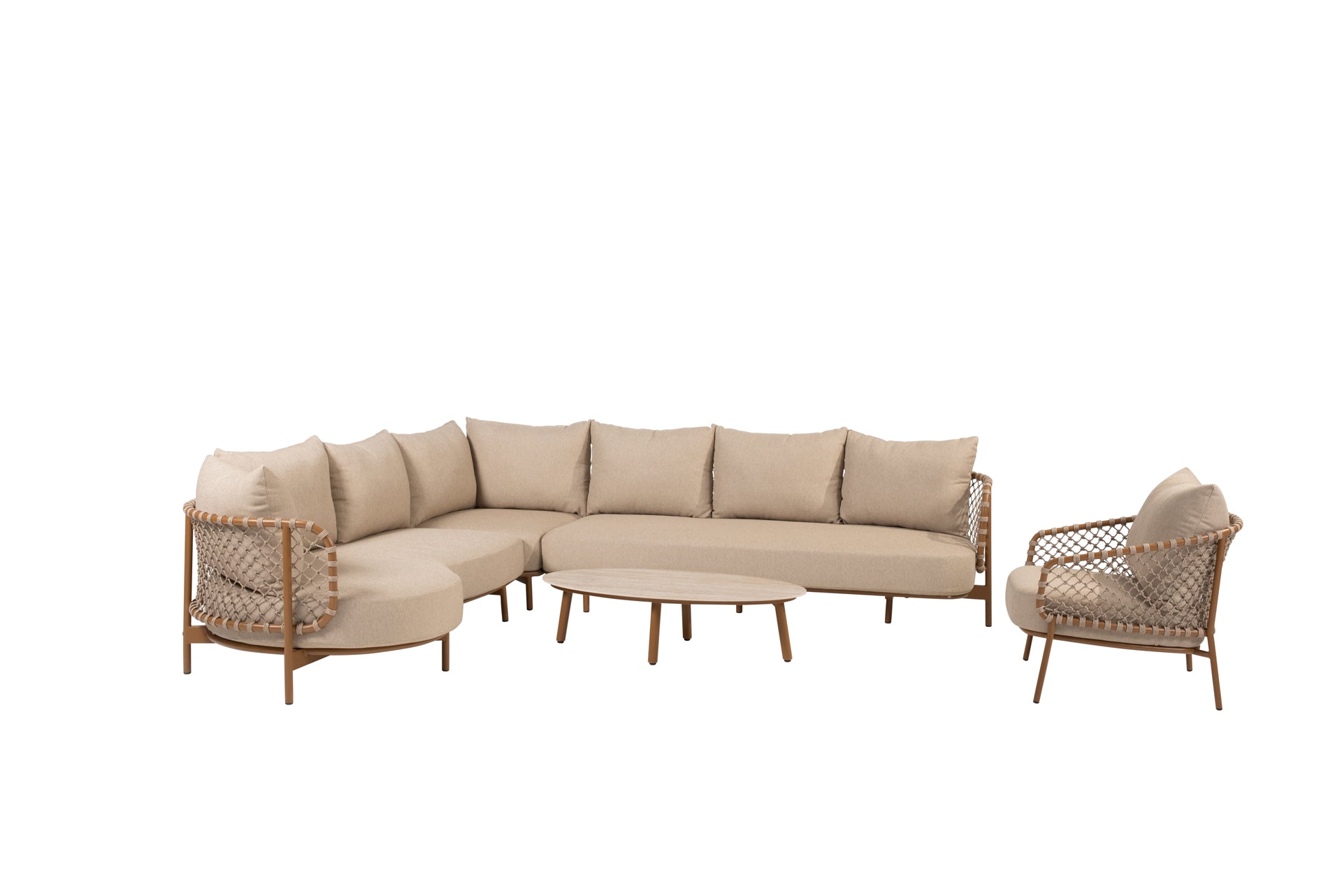 Martinique modular corner lounge set amber with lounge chair and Salute table oval - Complete Set