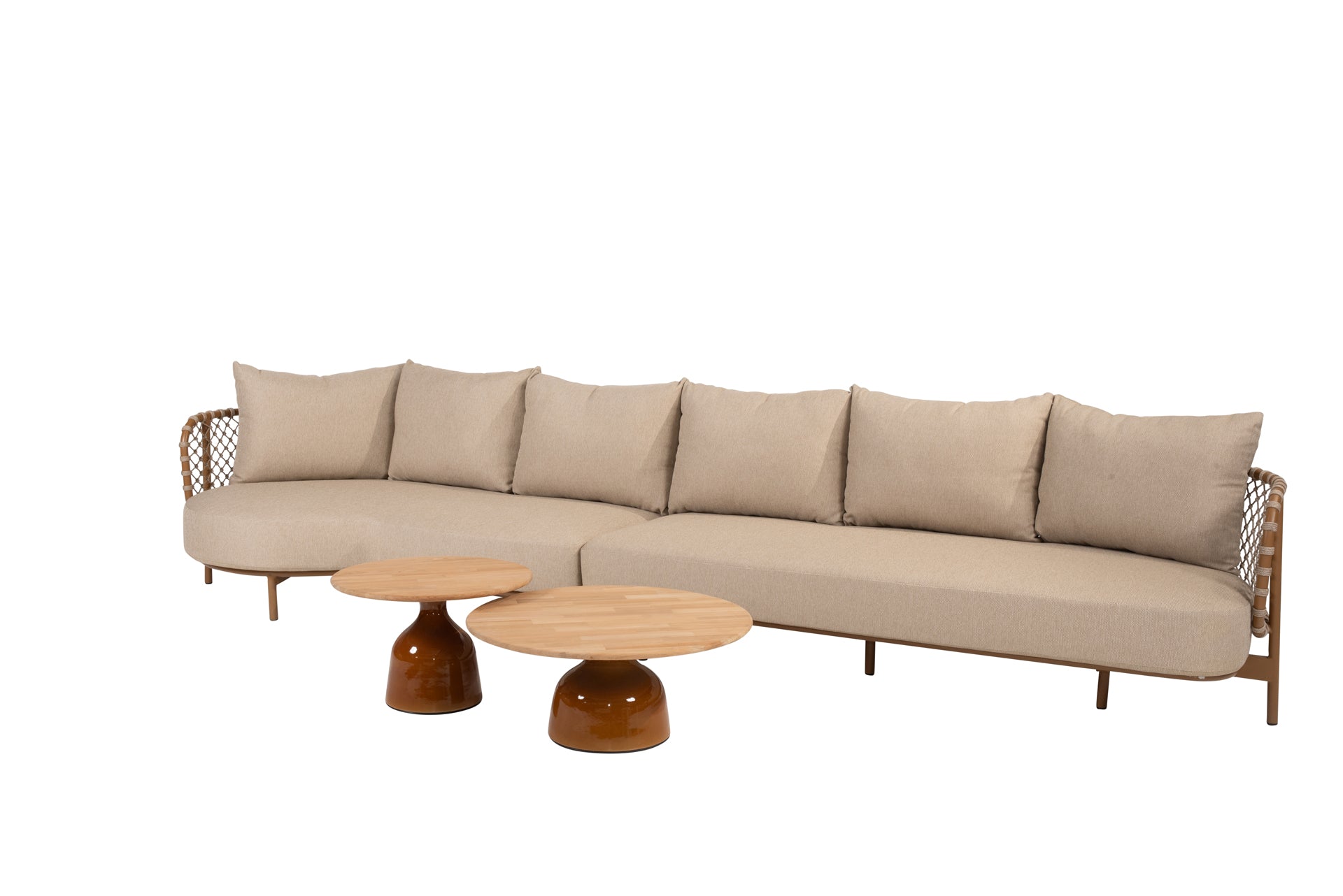 Martinique modular bench  amber with June tables - Complete Set