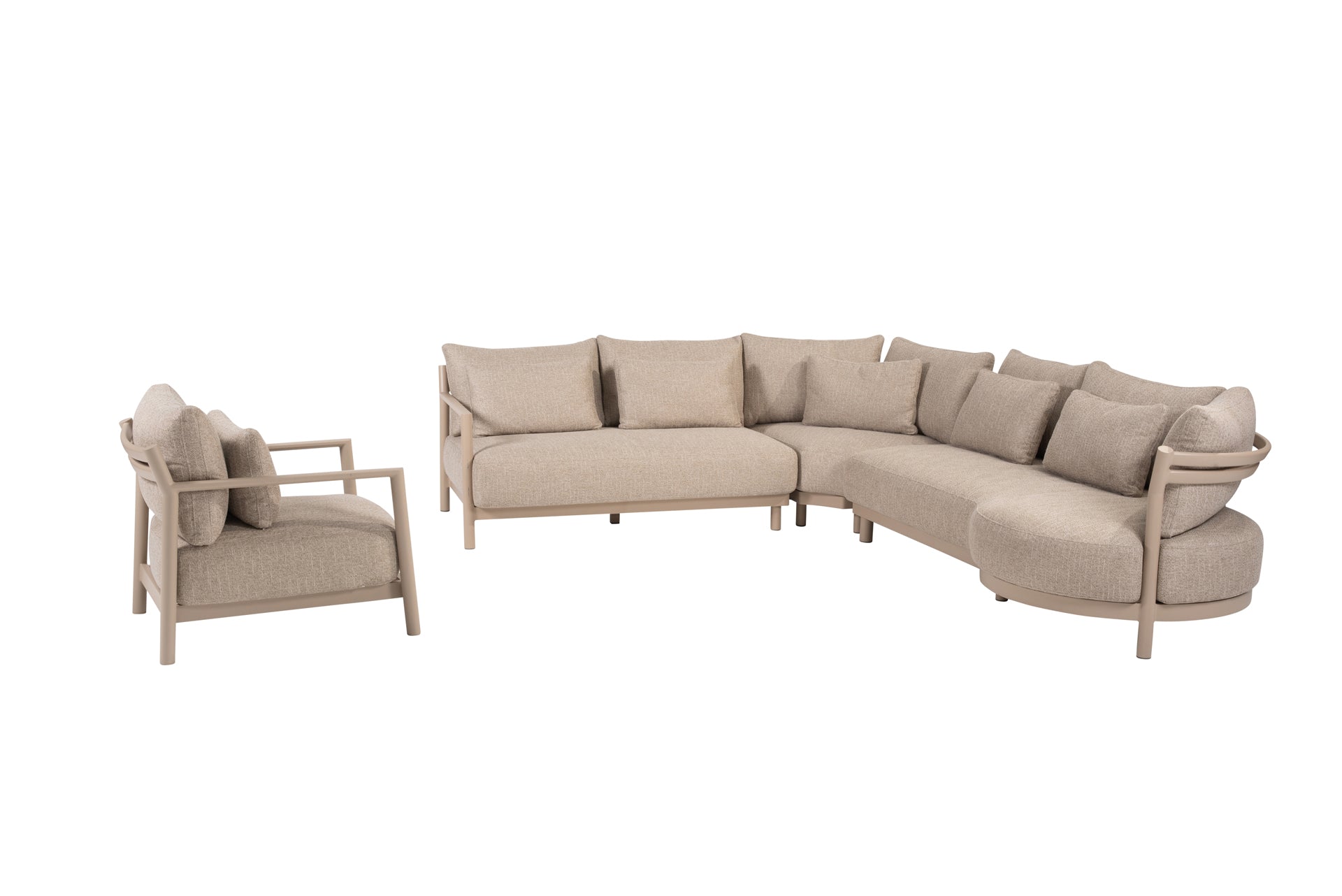 Mykonos modular corner lounge set latte with lounge chair - Complete Set