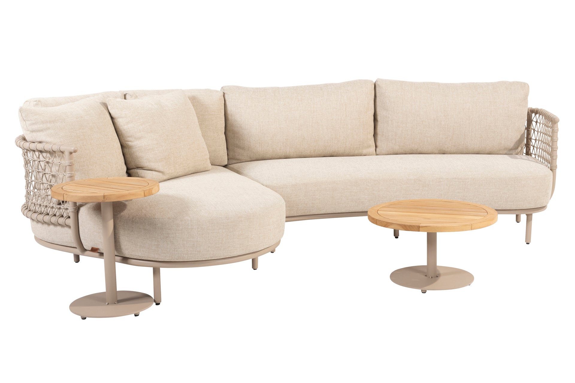 Sardinia chaise lounge living sofa with Volta coffeetable 60cm and sidetable Latte _ - Complete Set